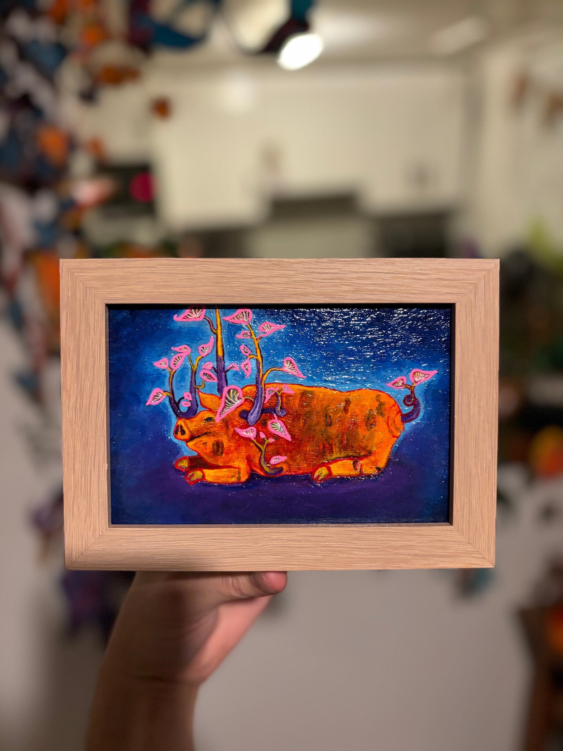 framed pig potato original art.